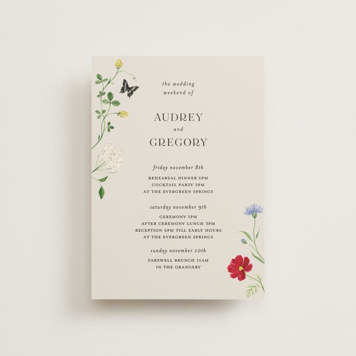 "Wild meadow" - Wedding Weekend Itinerary Cards in Elder Flower by Sarah Knight - Front