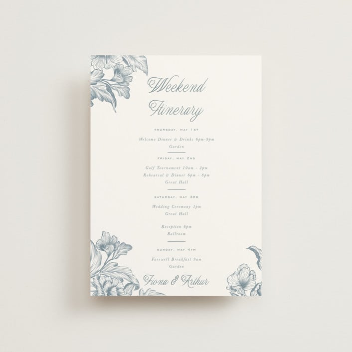 "Wreath In Bloom" - Wedding Weekend Itinerary Cards in Lake by Leah Bisch - Front
