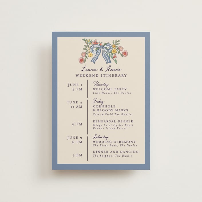 "A wedding in Low Country" - Wedding Weekend Itinerary Cards in Cornflower by Chris Griffith - Front