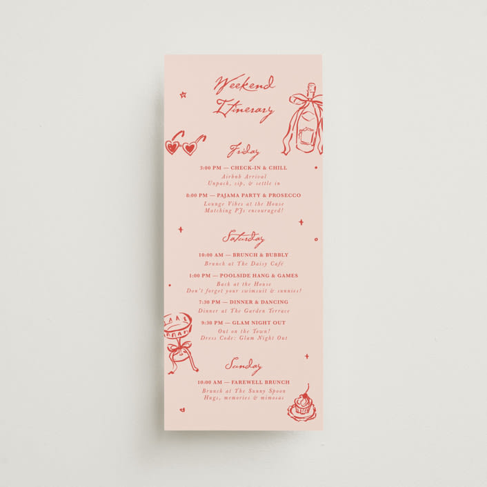 "Cheers to Love" - Wedding Weekend Itinerary Cards in Scarlet by Cass Loh - Front