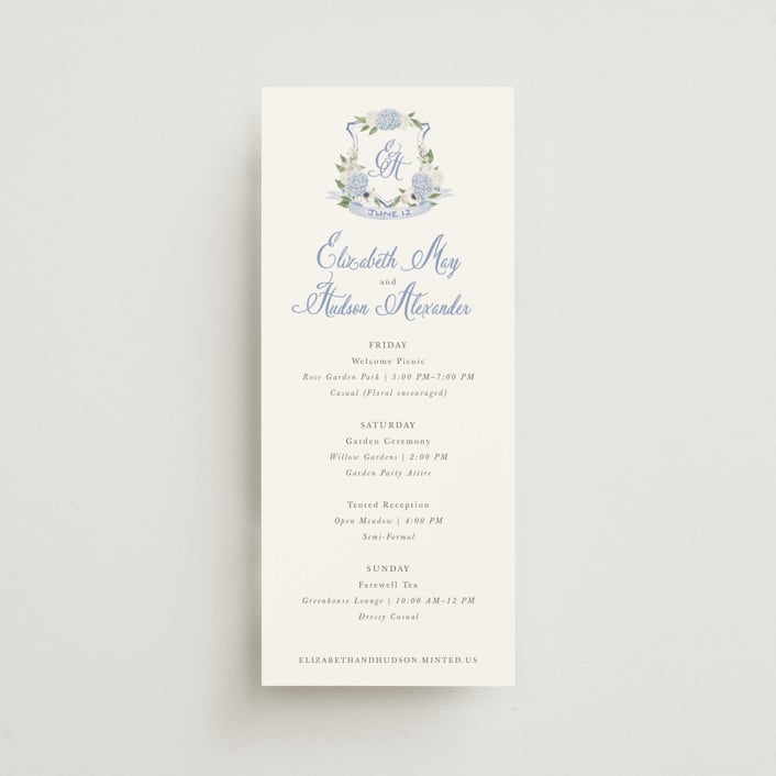 "Sweethearts" - Wedding Weekend Itinerary Cards in Periwinkle by Design Lotus - Front