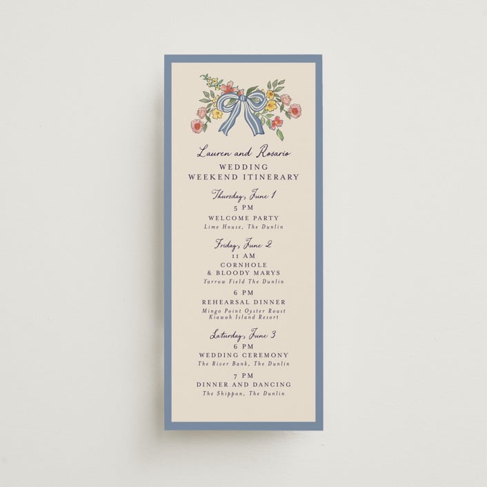 "A wedding in Low Country" - Wedding Weekend Itinerary Cards in Cornflower by Chris Griffith - Front