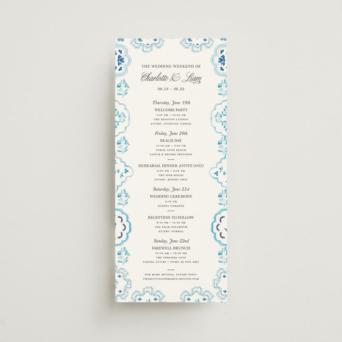 "Almafi" - Wedding Weekend Itinerary Cards in Cerulean by Itsy Belle Studio - Front
