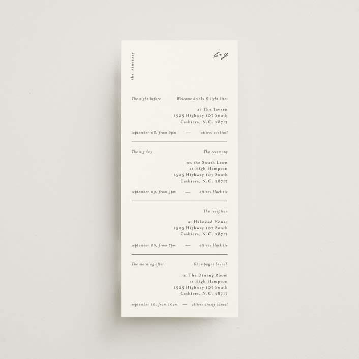 "Tuscany" - Wedding Weekend Itinerary Cards in Ink by Blustery August - Front