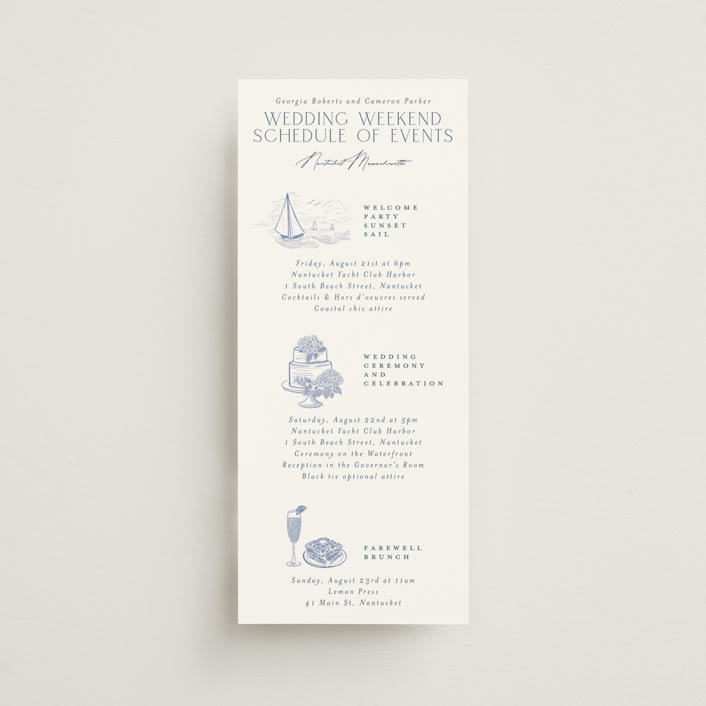 "Coastal Toile" - Wedding Weekend Itinerary Cards in Periwinkle by Jenna Holcomb - Front