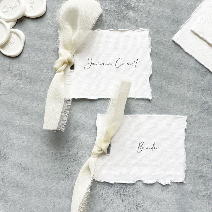 "Handmade Paper Tag with Ivory Ribbon | Set of 10 | Custom Text" - Favor Tags in pink by Cotton and Bow