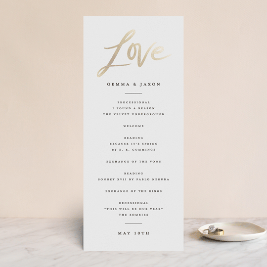 "Lovely Script" - Wedding Programs in Cotton by Stacey Meacham - Front