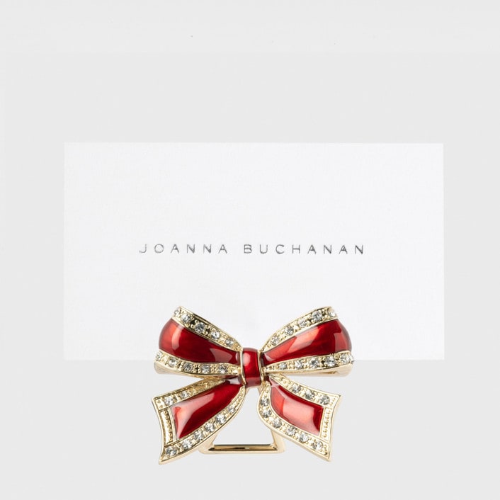 "Enamel bow placecard holders, red, set of four" - Place Card Holders in red by Joanna Buchanan