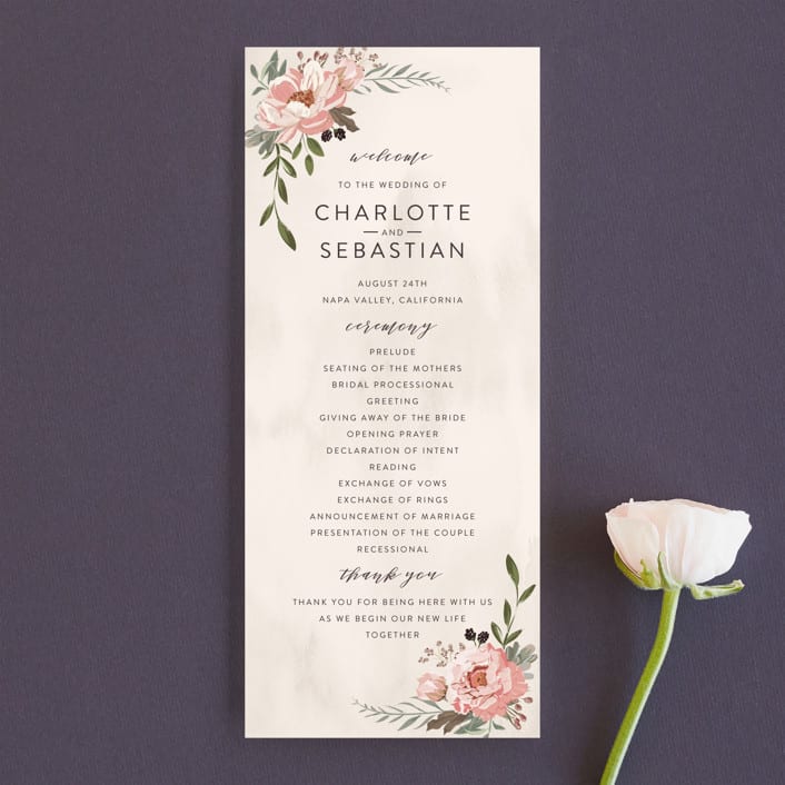 "Desert Blooms" - Wedding Programs in Blush by Susan Moyal - Front