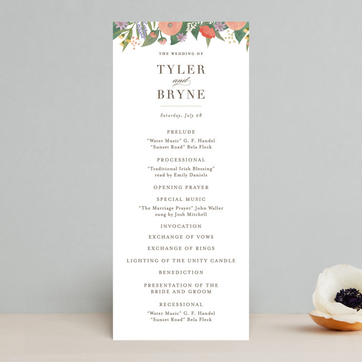 "Floral specimen" - Wedding Programs in Persimmon by Jennifer Wick - Front