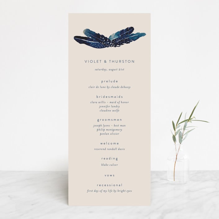 "Feathers" - Wedding Programs in Stone by Morgan Kendall - Front