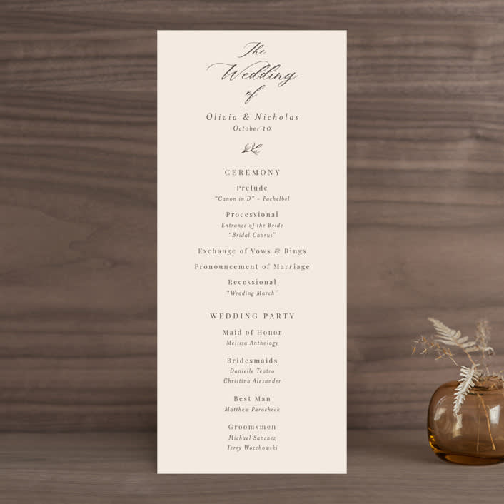 "Leafy Branch" - Wedding Programs in Latte by Katherine Moynagh - Front