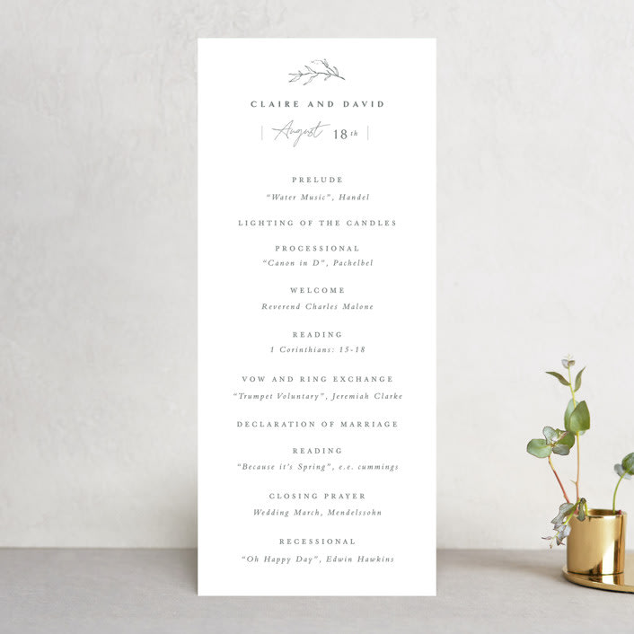 "Sketch" - Wedding Programs in Cloud by Sara Hicks Malone - Front