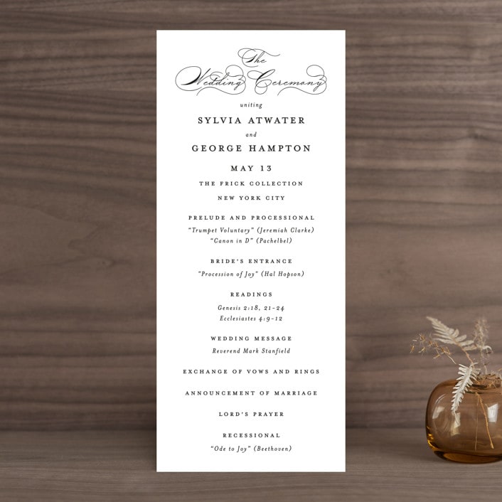 "Du Jour" - Wedding Programs in Noir by Kimberly FitzSimons - Front
