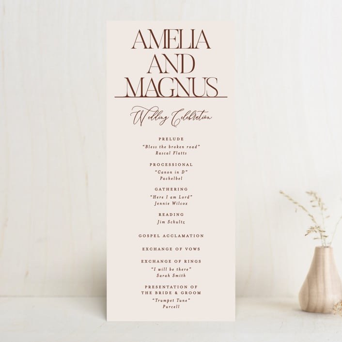 "Side Column" - Wedding Programs in Leather by Alethea and Ruth - Front