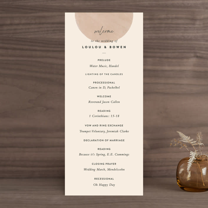 "Eclipse" - Wedding Programs in Blush by Sara Hicks Malone - Front