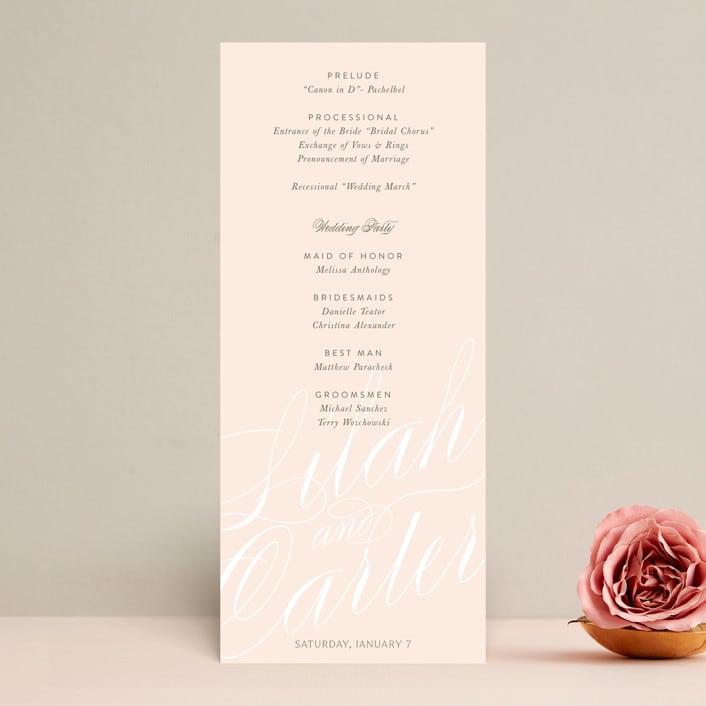"Classic Lux" - Wedding Programs in Blush by Stacey Day - Front