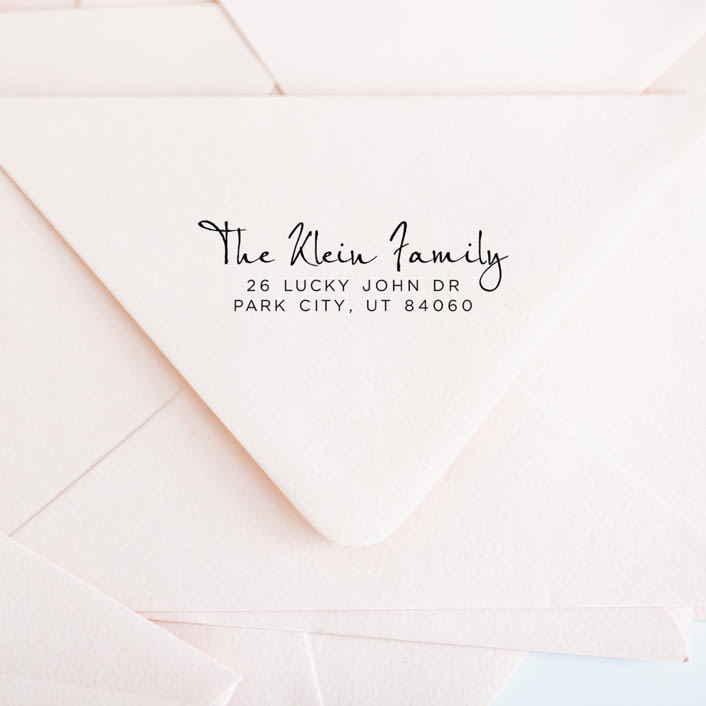 "Custom Script Address Stamp | Self-Inking | Black Ink" - Address Stamps in black by Casey Harp