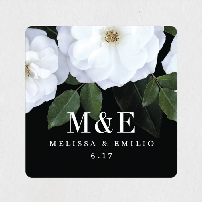 "Heirloom Roses" - Wedding Favor Stickers in Ebony by Jill Means - Front