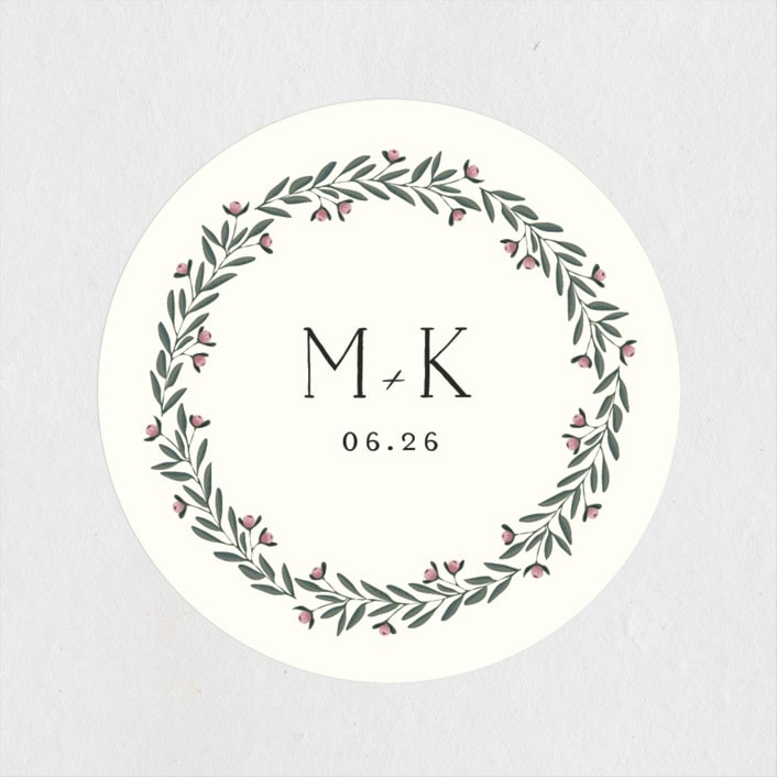 "Wreath of Laurels" - Wedding Favor Stickers in Ivory by Chris Griffith - Front