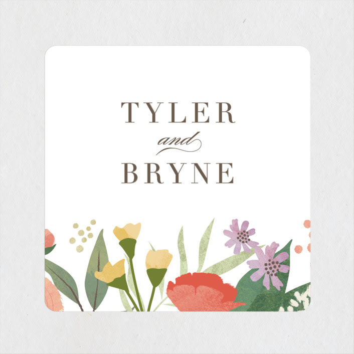 "Floral specimen" - Wedding Favor Stickers in Persimmon by Jennifer Wick - Front