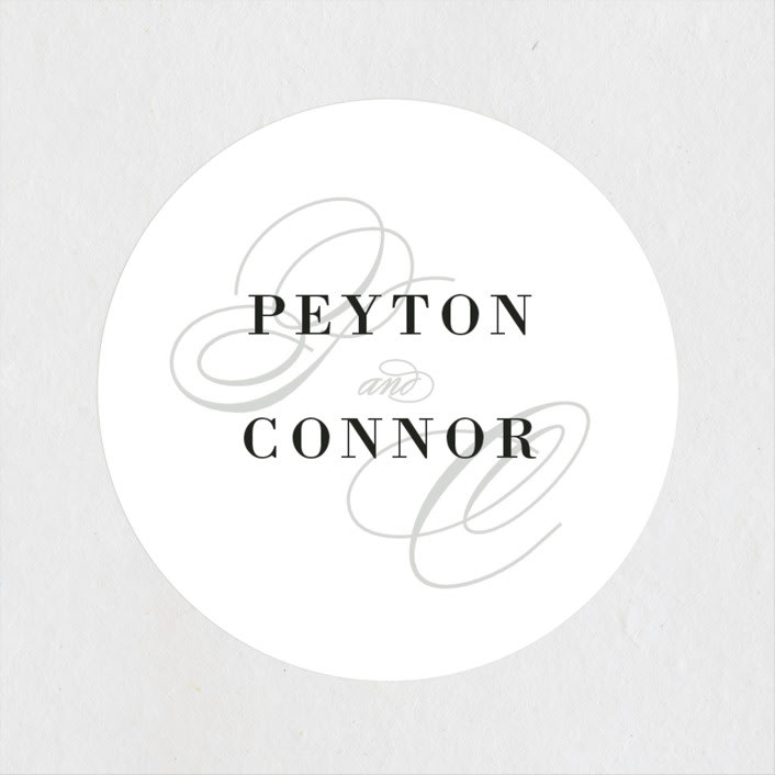 "Elegant Initials" - Wedding Favor Stickers in Smoke by Sandra Picco Design - Front