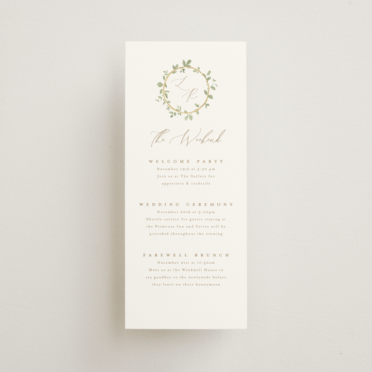 "Canopy" - Wedding Weekend Itinerary Cards in Ivy by Everett Paper Goods - Front
