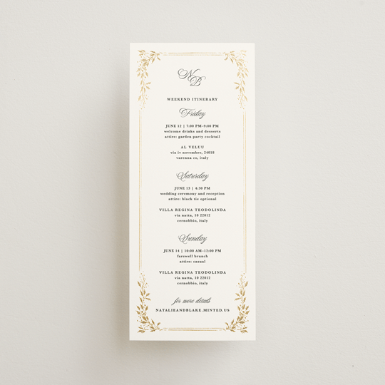 "Lake Como" - Wedding Weekend Itinerary Cards in Diamond by Kate Ahn - Front