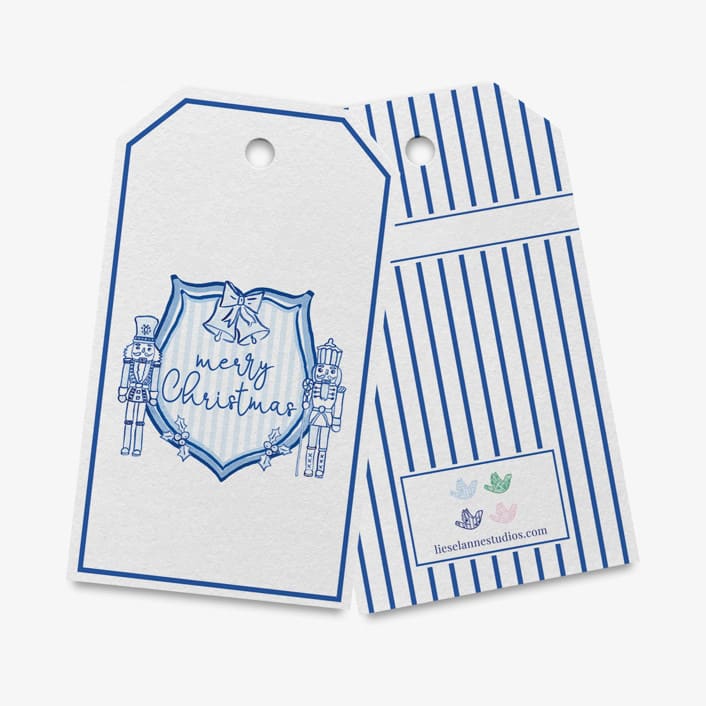 "Nutcracker Christmas Crest Gift Tags [Set of 8]" - Holiday Gift Tags in blue by Liesel Anne