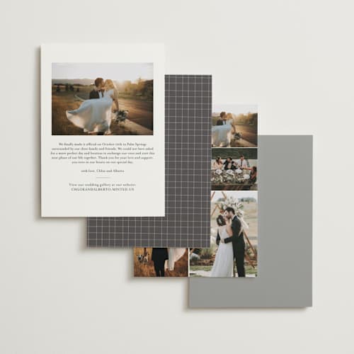 This is a snowfall wedding announcements with standard by Robin Ott called a year in my life printing on recycled smooth signature in standard