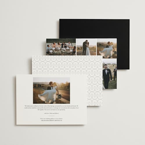 This is a vanilla wedding announcements with standard by Jennifer Wick called bottom line printing on recycled smooth signature in standard