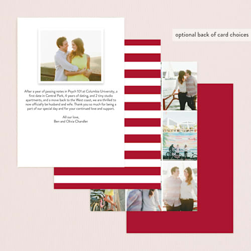 This is a burgundy wedding announcements with standard by Susie Allen called clean merry wishes printing on recycled smooth signature in standard