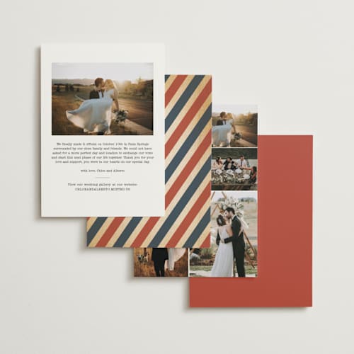 This is a post office wedding announcements with standard by Dawn Jasper called vintage pack your bags printing on signature in standard