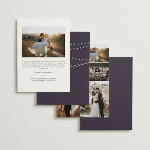 This is a deep eggplant wedding announcements with standard by Design Lotus called midnight vineyard printing on signature in standard