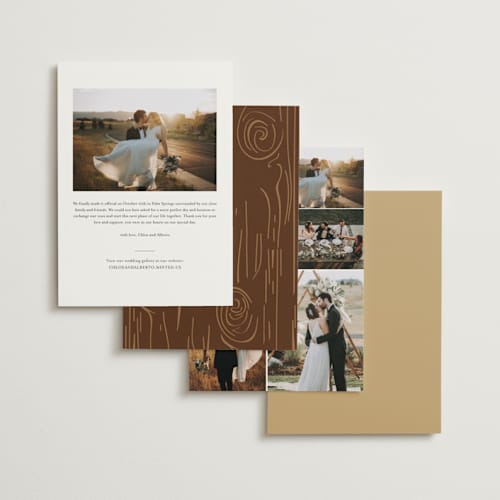 This is a woodgrain wedding announcements with standard by Amanda Joy called fall carving printing on signature in standard