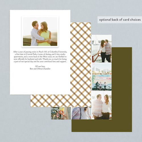 This is a warm beige wedding announcements with standard by pottsdesign called carved tree printing on signature in standard