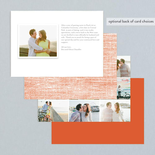 This is a orange zest wedding announcements with standard by cambria called simply in love printing on signature in standard