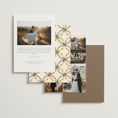 This is a sherbert wedding announcements with standard by Laura Hankins called quilted printing on signature in standard