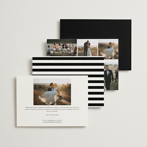 This is a noir wedding announcements with standard by Kimberly FitzSimons called offbeat printing on recycled smooth signature in standard