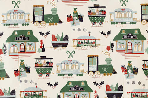This is a mistletoe aprons by Beth Schneider called jolly train in standard