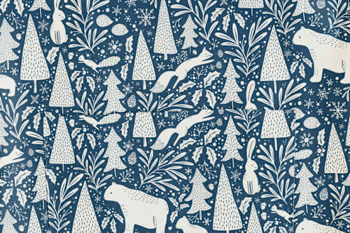 This is a navy aprons by Kristen Knechtel called winter woodland in standard