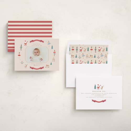 This is a halo babys first christmas with standard by Teju Reval called festive dreams printing on recycled smooth signature in standard