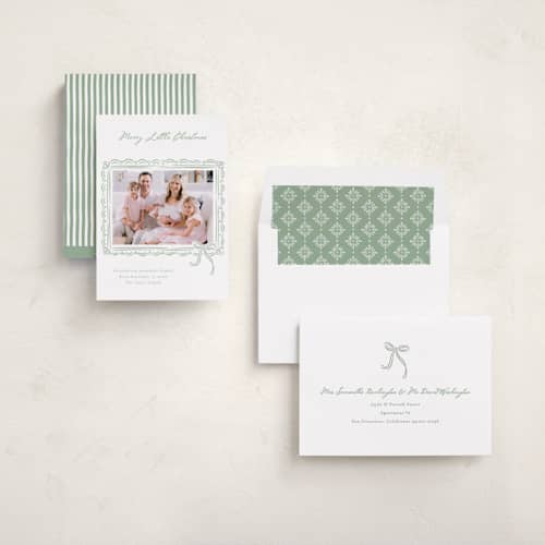 This is a evergreen babys first christmas with standard by Erin German called merry little christmas printing on recycled smooth signature in standard
