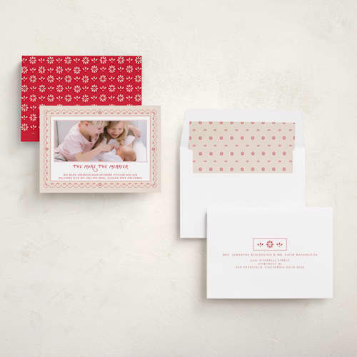 This is a cardinal babys first christmas with standard by Kanika Mathur called holiday scallop lace printing on recycled smooth signature in standard