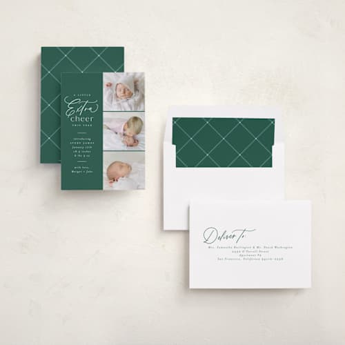 This is a fir babys first christmas with standard by Everett Paper Goods called extra cheer here printing on recycled smooth signature in standard