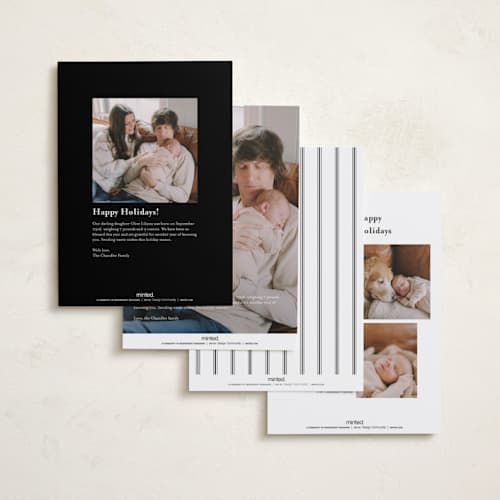 This is a snow babys first christmas with standard by Everett Paper Goods called merrier this year printing on recycled smooth signature in standard