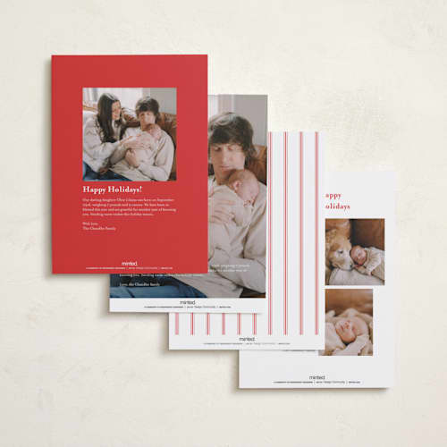 This is a caramel apple babys first christmas with standard by Everett Paper Goods called merrier this year printing on recycled smooth signature in standard