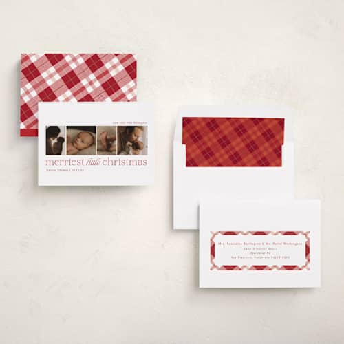 This is a cranberry babys first christmas with standard by Sarah Brown called little merriest printing on recycled smooth signature in standard