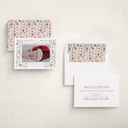 This is a carnation babys first christmas with standard by Alethea and Ruth called merry little christmas greenery printing on recycled smooth signature in standard