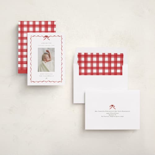 This is a crimson babys first christmas with standard by Grae called lovely holiday printing on recycled smooth signature in standard
